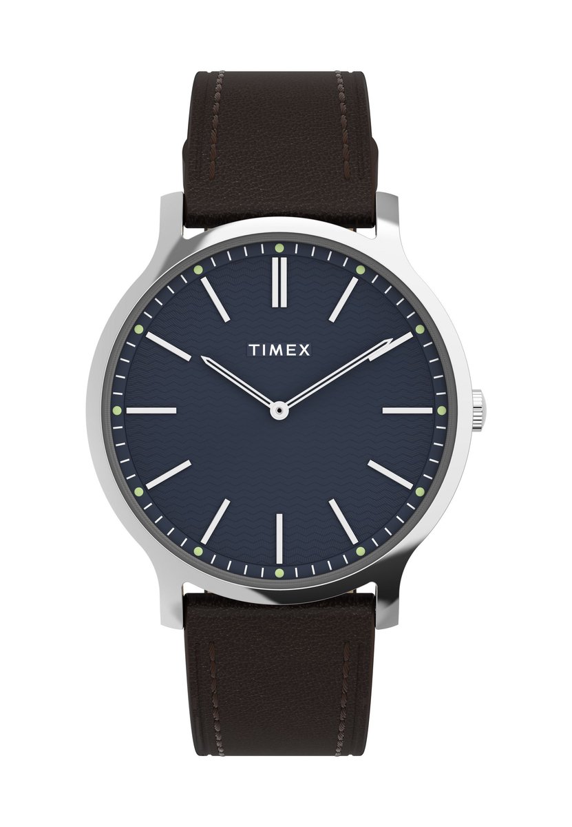 Timex Gallery Kwarts Analoog Horloge Zwart En Blauw Kast: 100% Loodarm Messing | Armband: 100% Leer 40 TW2W43700AJ, TW2W43800AJ