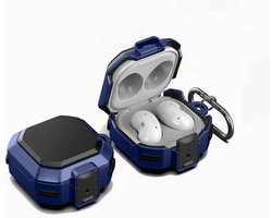 Set van twee, Geschikt voorSamsung Galaxy Buds Live / Buds2 / Buds Pro / Buds2 Pro oortelefoonhoesje, gemaakt van duurzaam TPU- en pc-materiaal, met karabijnhaak, krasbestendig, slagvast, veiligheidsslotontwerp - zwart en blauw