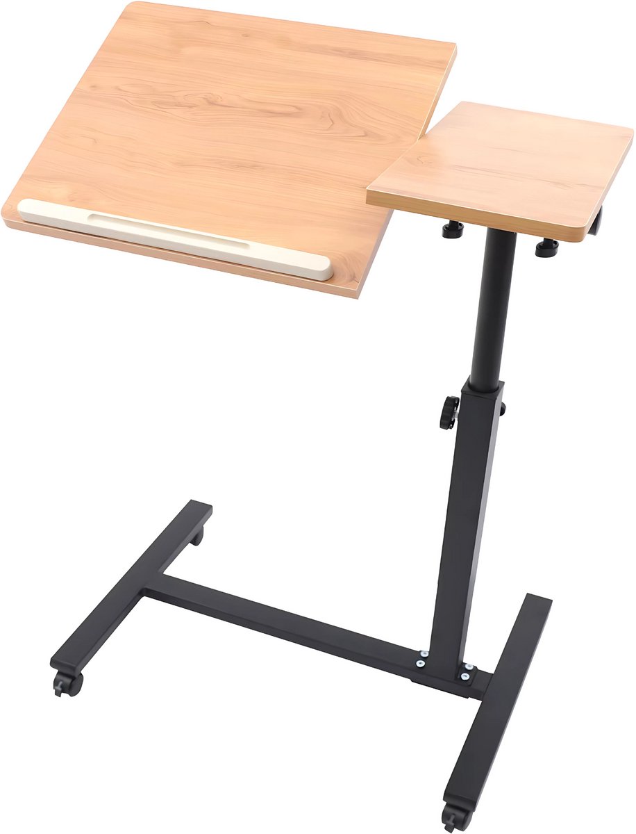 Happiq Laptop stand - Bed tafel - Bijzettafel - Laptoptafel - Voor Thuiskantoor en Studeren - Tafelblad op wielen - Khaki