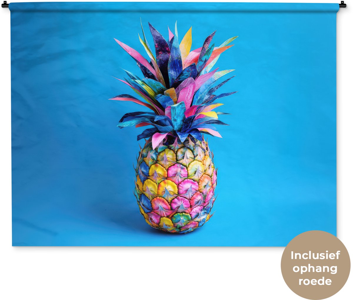 Wandkleed 180x135 cm - Wanddoek Ananas - Blauw - Tropisch - Vrolijk - Wandtapijt - Wandkleden