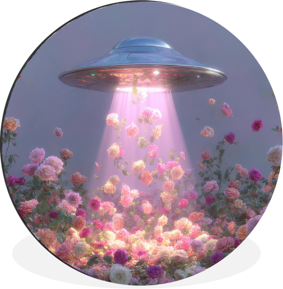 WallCircle Wandcirkel - Muurcirkel - Ufo - Rozen - Pastelkleuren - Aluminium - Dibond - 140x140 cm - Binnen en Buiten