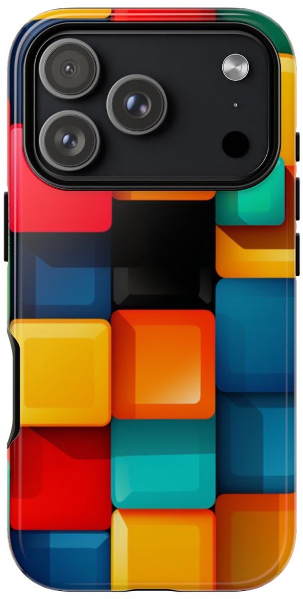 Kleurrijk 3D Vierkantenpatroon – Telefoonhoesje Geschikt voor iPhone 17 Pro