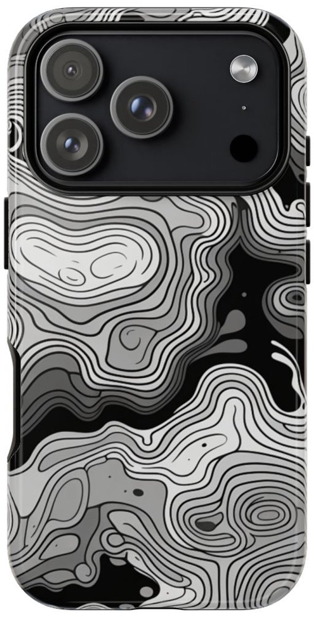 Monochroom Topografisch Patroon – Telefoonhoesje Geschikt voor iPhone 17 Pro