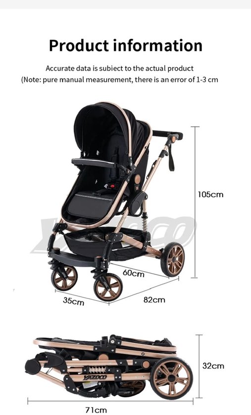 Aafinity - Luxe Kinderwagen 3 in 1 - Wandelwagen - Autostoeltje - Buggy - Aluminium Frame - Opvouwbaar - 0-36 Maanden - Khaki van Merkloos — afbeelding 4
