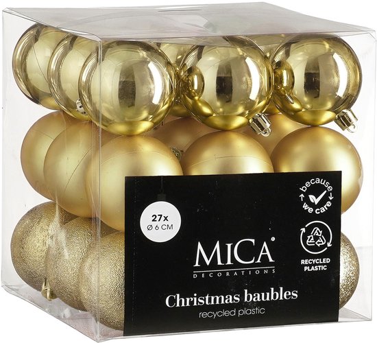 Boules de Noël Mica Decorations - 27 pièces - Ø6 cm - Incassables - Goud