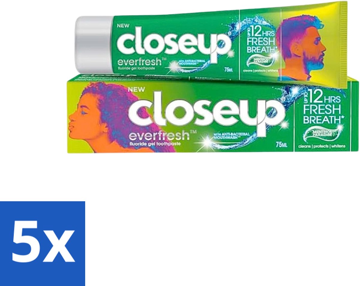 5 x Close Up - Menthol Paradise Tandpasta - Verfrissende Mentholsmaak - 90 g - Frisheid - Menthol - Mondverzorging - Gaatjes - Tandpasta