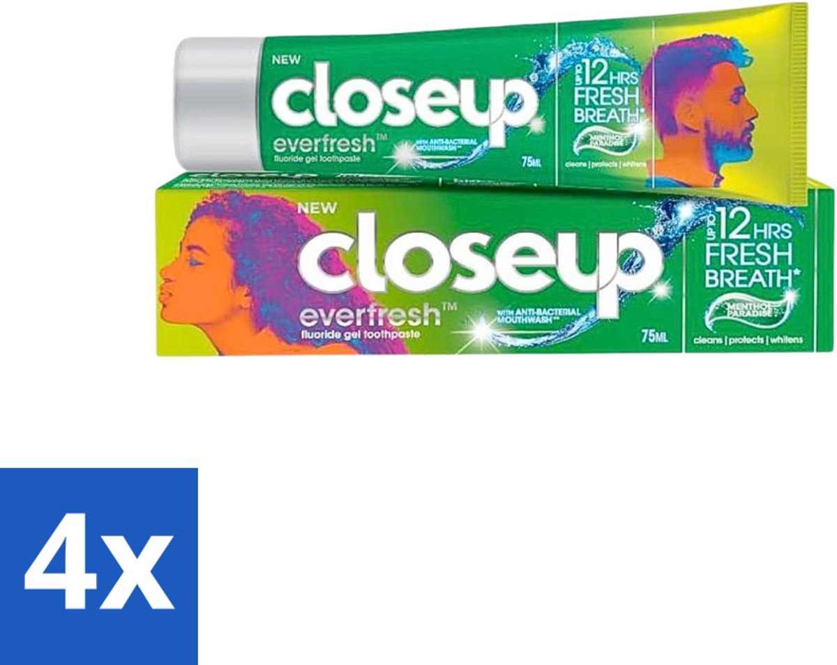 4 x Close Up - Menthol Paradise Tandpasta - Verfrissende Mentholsmaak - 90 g - Tandpasta - Menthol - Frisse Adem - Mondverzorging - Gaatjes Voorkomen