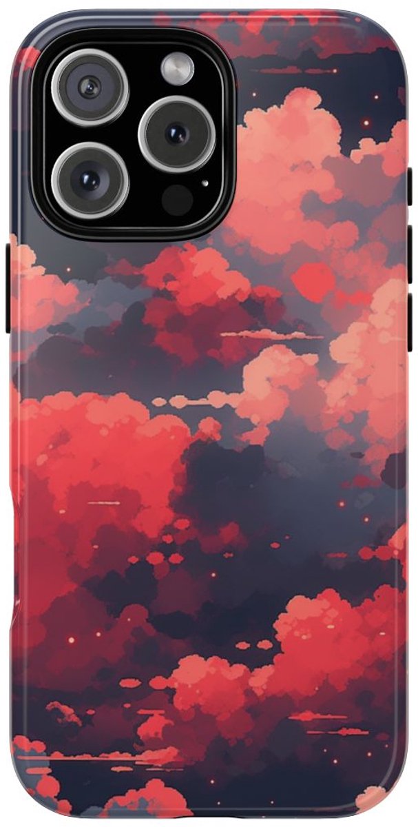 Abstracte Wolkenlucht in Rood en Roze – Telefoonhoesje Geschikt voor iPhone 16 Pro Max