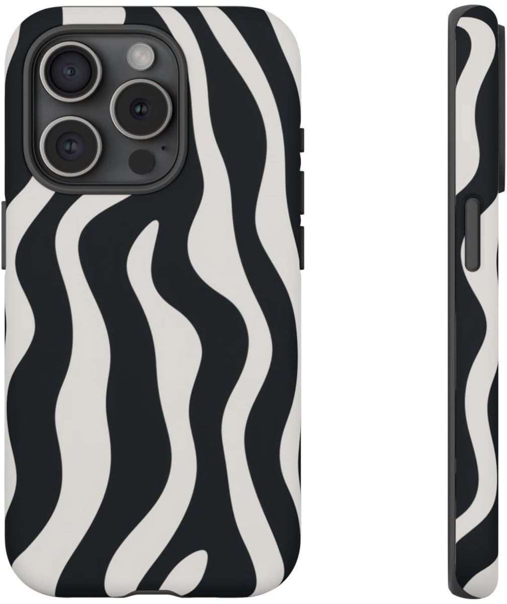 Zwart-Wit Abstract Zebrapatroon – Telefoonhoesje Geschikt voor iPhone 15 Pro