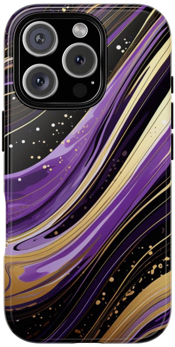 Paarse en Gouden Abstracte Krullen – Telefoonhoesje Geschikt voor iPhone 16 Pro