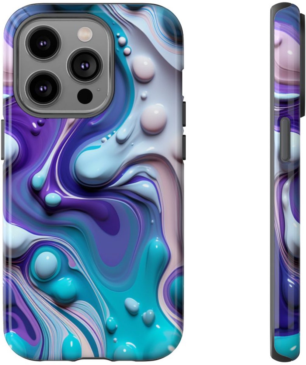 Paars-Blauw Abstract Vloeipatroon – Telefoonhoesje Geschikt voor iPhone 14 Pro