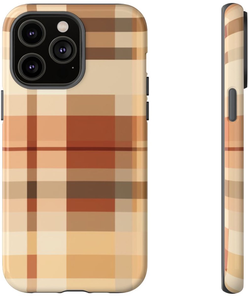 Warm Neutraal Tartan Ruitpatroon – Telefoonhoesje Geschikt voor iPhone 14 Pro Max