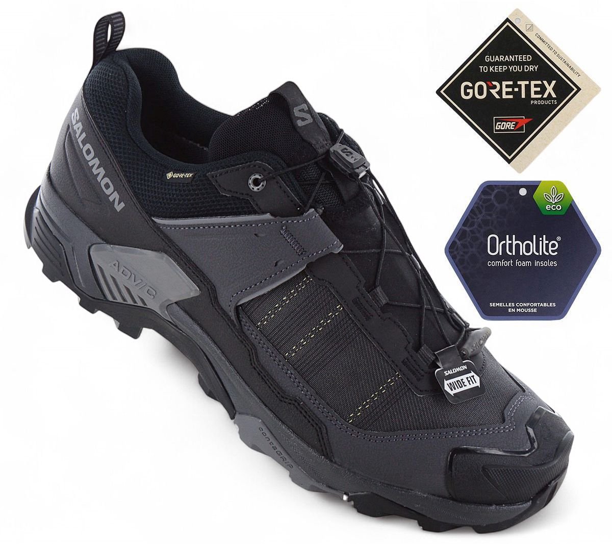 Salomon X ULTRA 5 WIDE GTX GORE-TEX Heren Wandelschoenen Trekking Schoenen 477274 Zwart