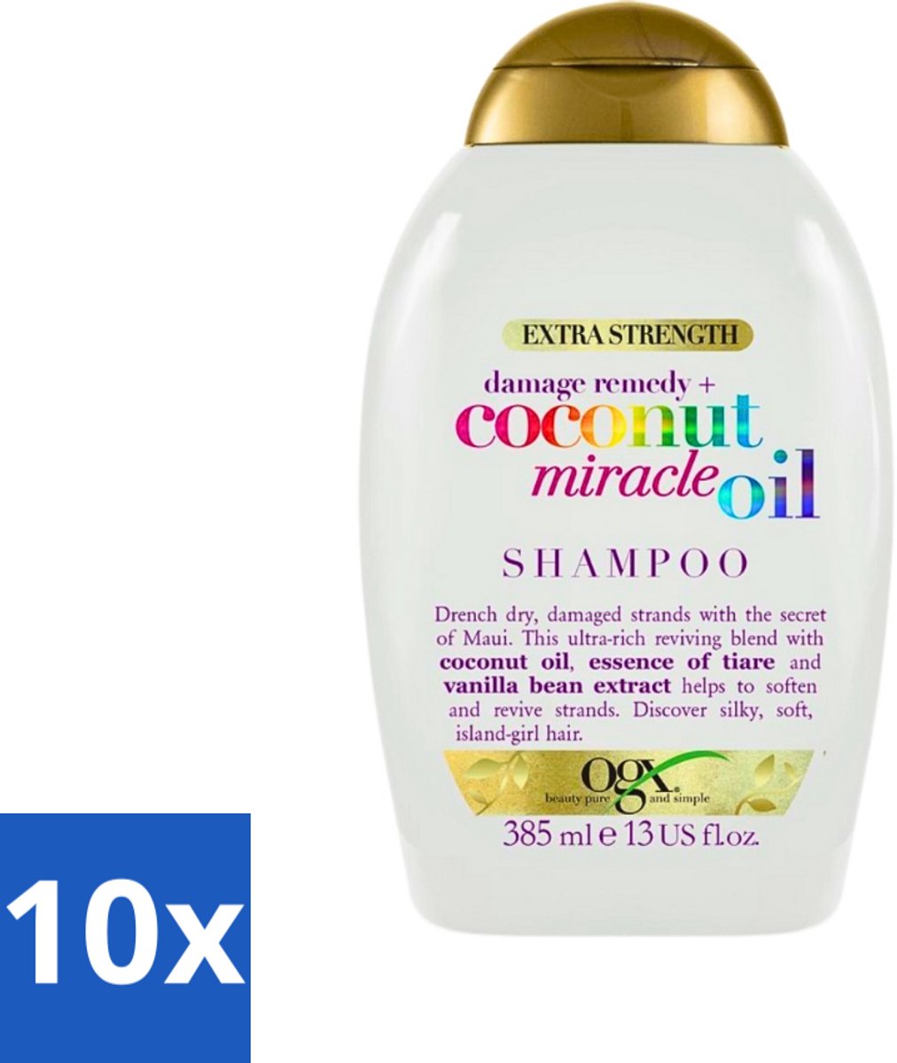 10 x OGX - Coconut Miracle Oil - Shampoo - Voor Droog & Beschadigd Haar - 385 ml - Droog Haar - Beschadigd Haar - Kokosolie Shampoo - Haar Herstel - Haar Verzorging