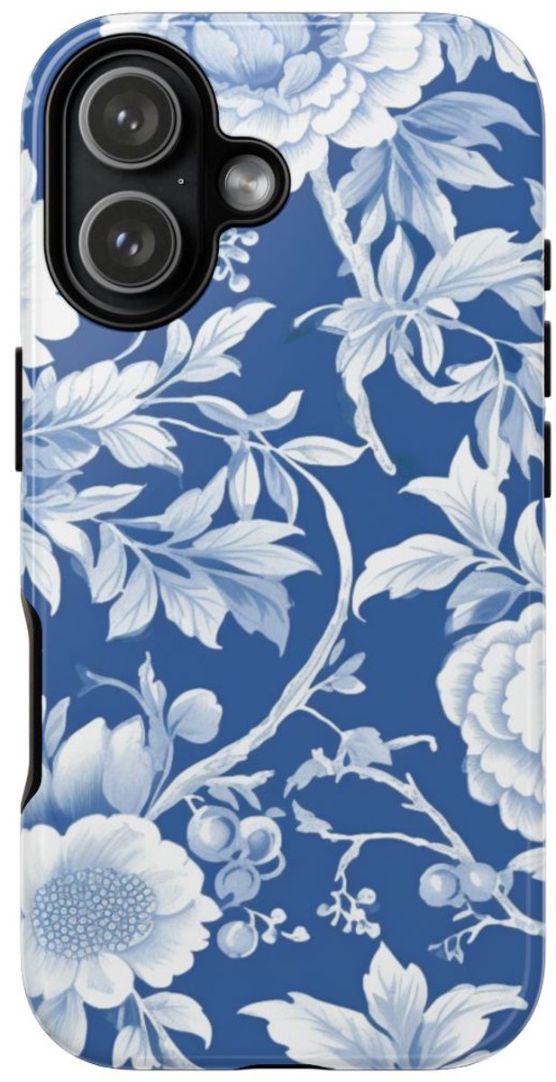 Blauw-Wit Bloemenpatroon – Telefoonhoesje Geschikt voor iPhone 17