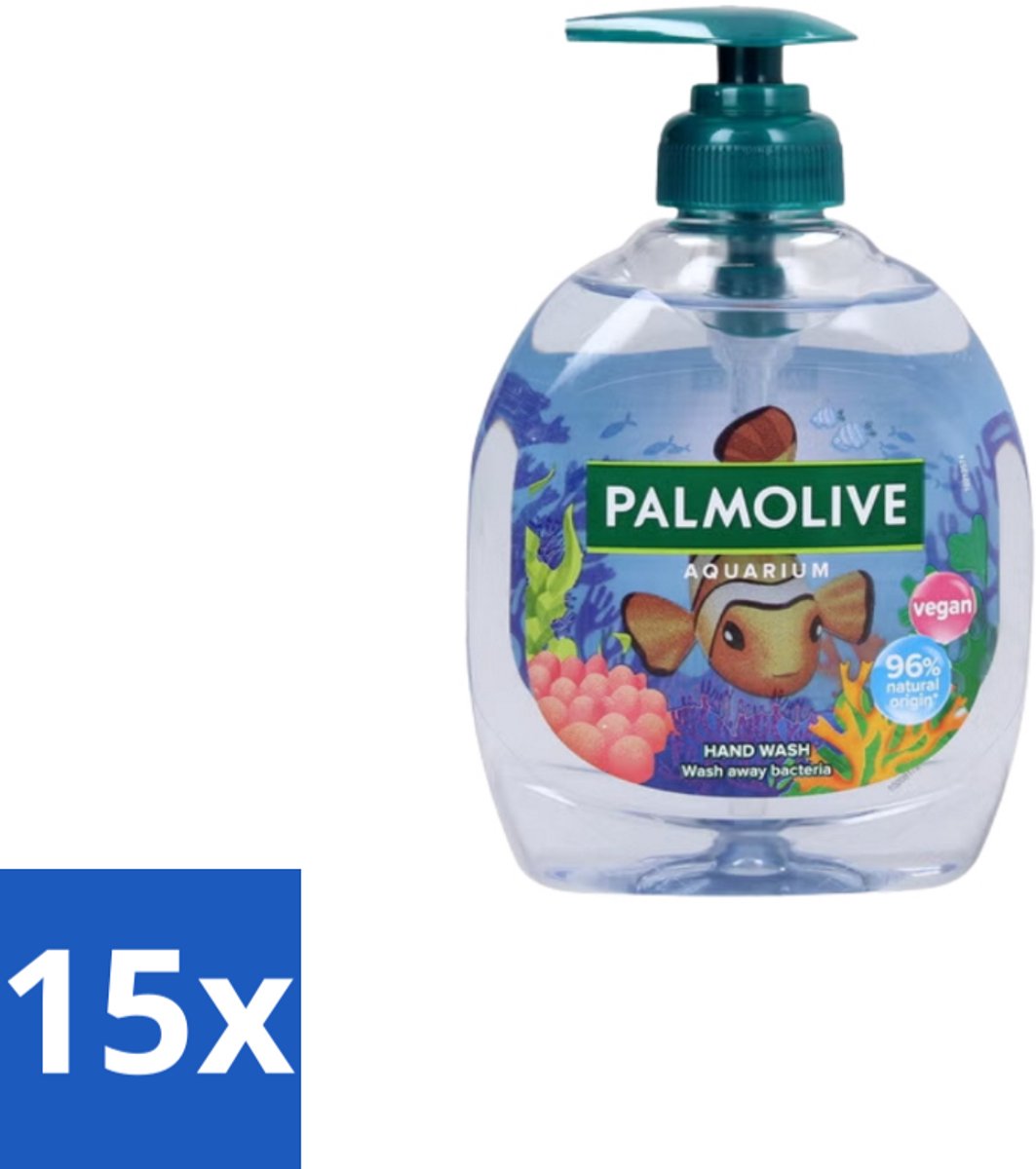 15 x Palmolive - Aquarium - Handzeep - Natuurlijke Ingrediënten & Vegan - 300 ml - Voordeelverpakking - 15 stuks