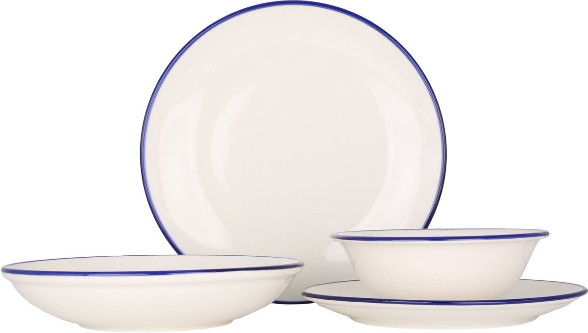 Rinart Serviesset (Medium) - Blue Edge - 24 delig - 6 persoons - Porselein