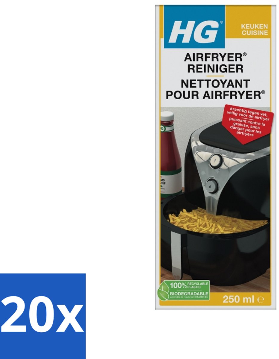 20 x HG - Airfryer Reiniger - Krachtig Tegen Vet - Inclusief Kwastje - 5 Schoonmaakbeurten - 250 ml - Voordeelverpakking - 20 stuks
