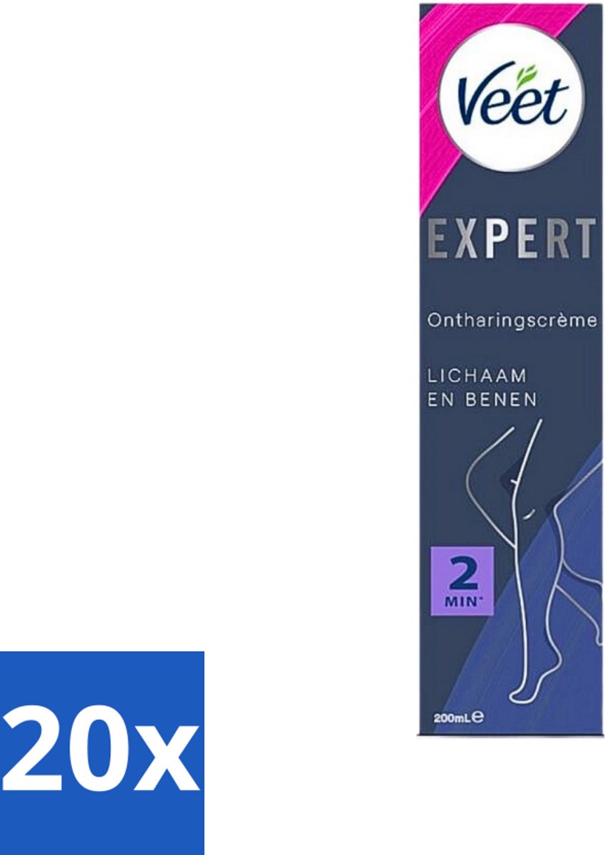 20 x Veet Expert Ontharingscrème Benen 200 ml - Veet Ontharing - Haar Verwijderen - Huid Verzorgen - Ontharing Crème - Sheaboter Crème