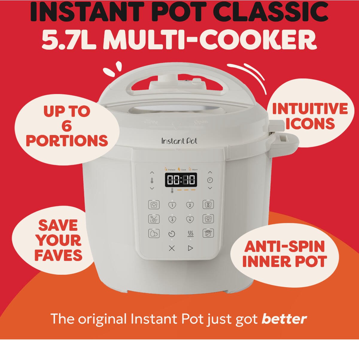 Instant Pot Classic 5,7L Multicooker Sea Salt Wit - 7-in-1 Snelkookpan - Slowcooker - Stomer - Yoghurtmaker - Tot 6 Porties - Tot 70% Sneller Koken – foto 4
