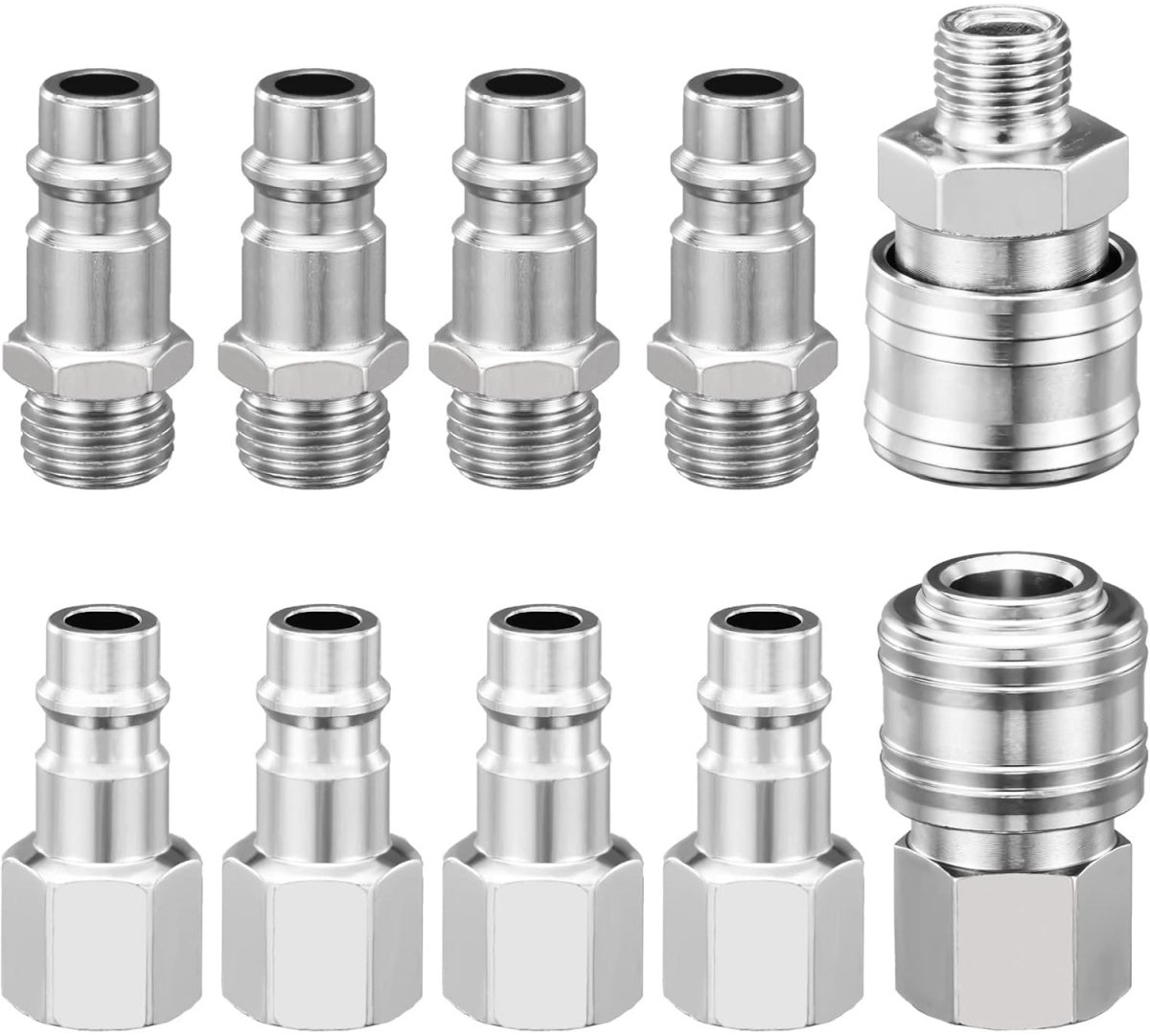 EXCITAT Snelkoppeling voor perslucht - Pneumatische snelkoppeling - Geschikt voor het aansluiten van persluchtblaaspistolen, luchtcompressorslangen, luchtcompressor-accessoiremondstukken - 10 stuks - 1/4 inch