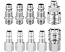 EXCITAT Snelkoppeling voor perslucht - Pneumatische snelkoppeling - Geschikt voor het aansluiten van persluchtblaaspistolen, luchtcompressorslangen, luchtcompressor-accessoiremondstukken - 10 stuks - 1/4 inch