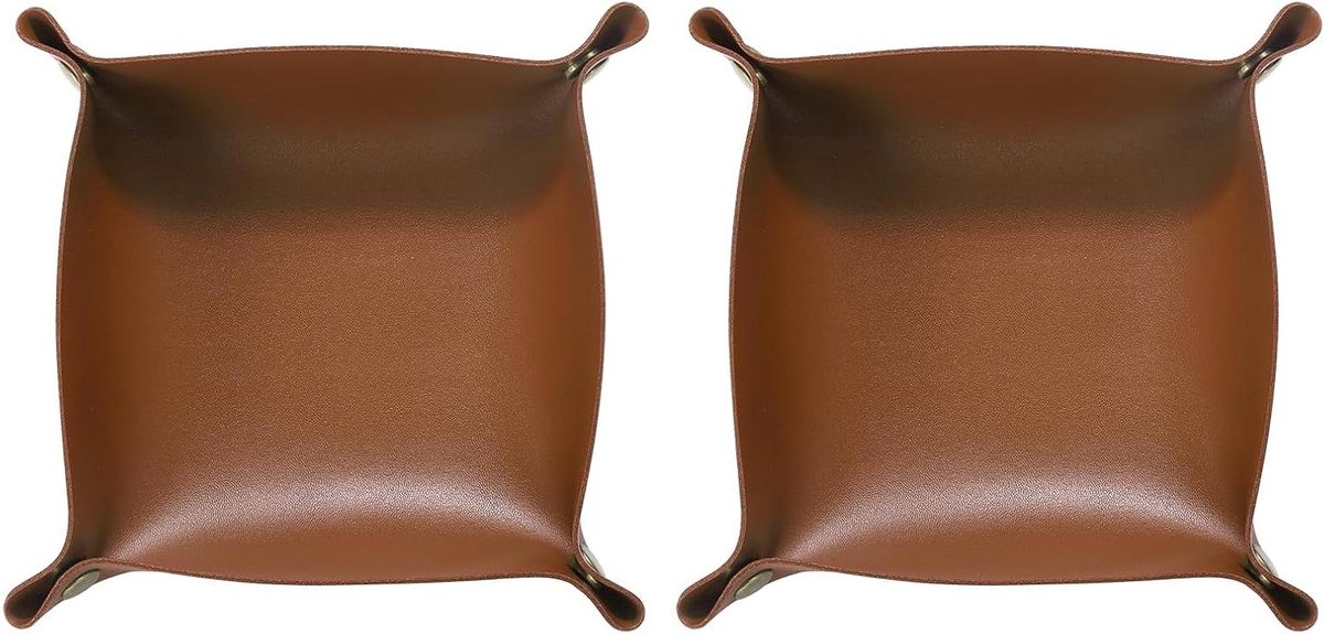 Allecto plus - Opvouwbare PU-lederen opbergvakken in bruin, set van 2. Ideaal voor sleutels, horloge en meer. Uniseks design.