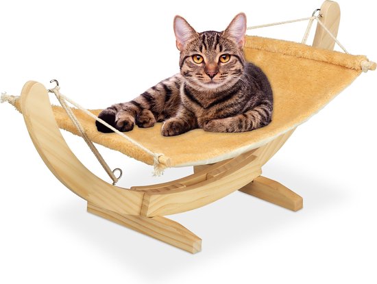 Absoluut dauw Attent relaxdays kattenhangmat - hangmat kat - houten frame - schommel -  kattenaccessoires | bol.com