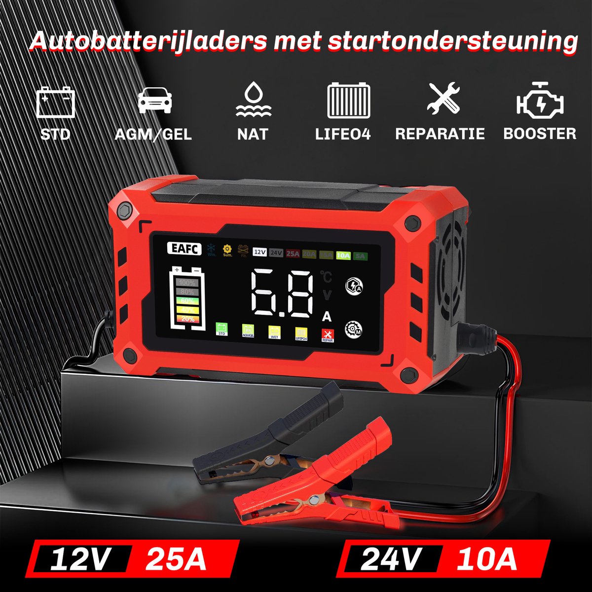 Slimme 6V/ 12V/ 24V 30A acculader en -onderhoudsapparaat met pulsreparatie - 4-modus LiFePO4/AGM/loodzuurlader voor auto's, boten, vrachtwagens, campers, grasmaaiers, EU-stekker Slimme 6V/ 12V/ 24V 30A acculader en -onderhoudsapparaat met pulsreparatie - 4-modus LiFePO4/AGM/loodzuurlader voor auto's, boten, vrachtwagens, campers, grasmaaiers, EU-stekker