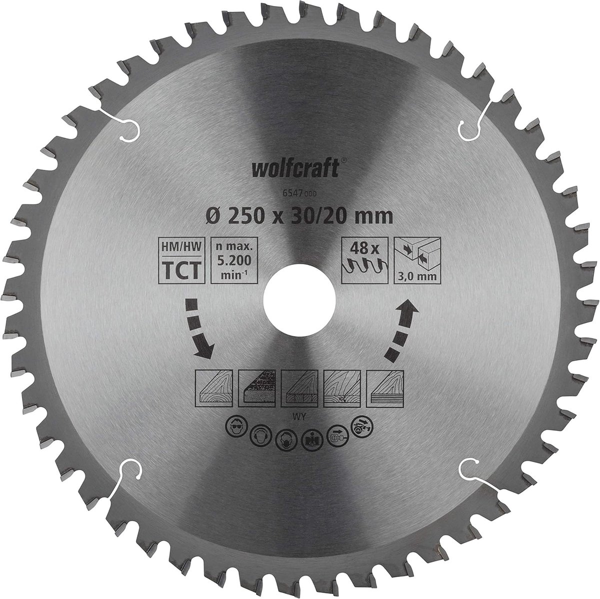 wolfcraft - Zaagblad 250x30mm voor Afkortzaag - 48 Tanden - Verstekzaag - Serie Oranje - 6547000