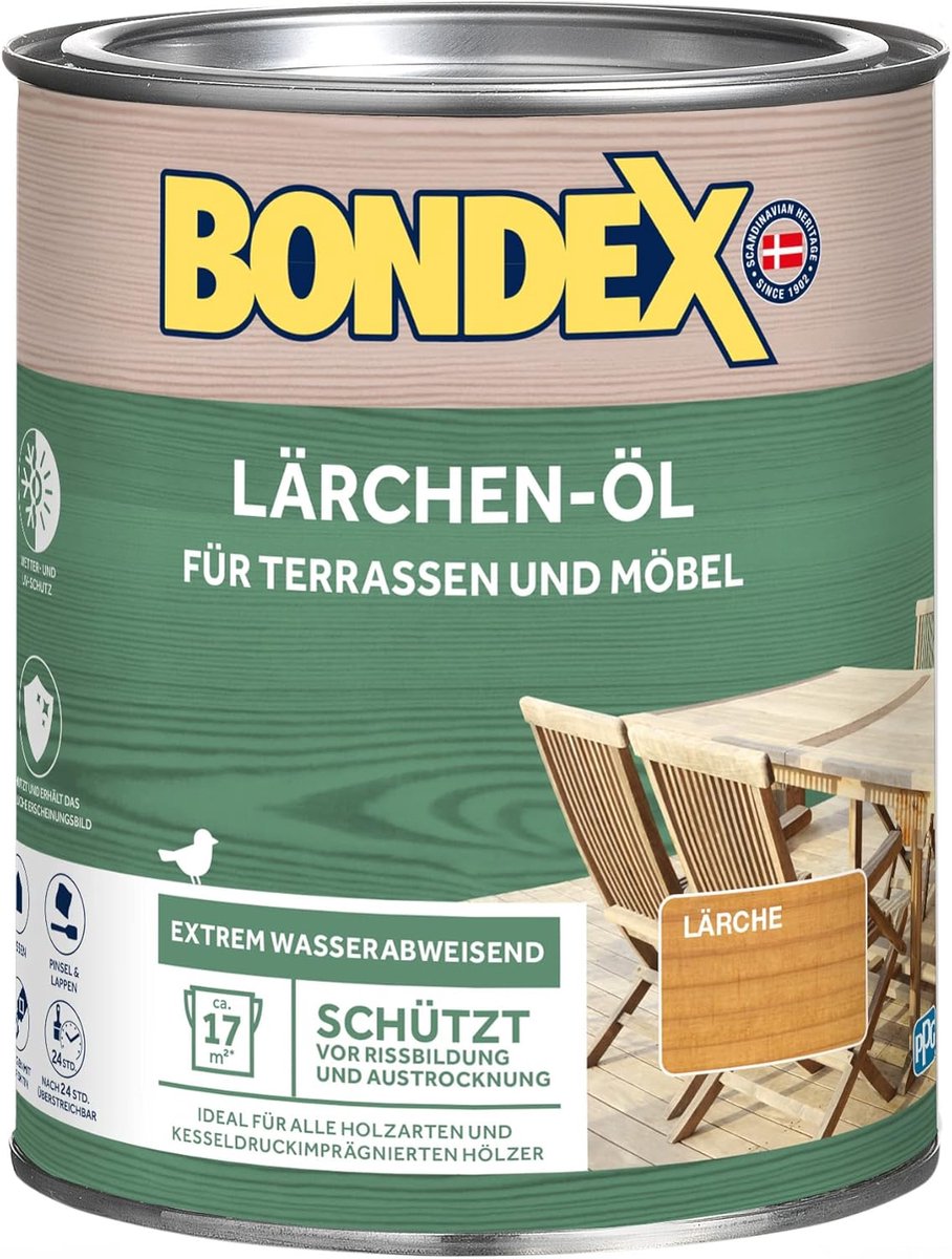 Bondex Lariksolie 0,75 L voor 17 m² | Extreem waterafstotend | Beschermt tegen scheuren en uitdroging | Ademend | Mat | Houtolie | Houtbescherming