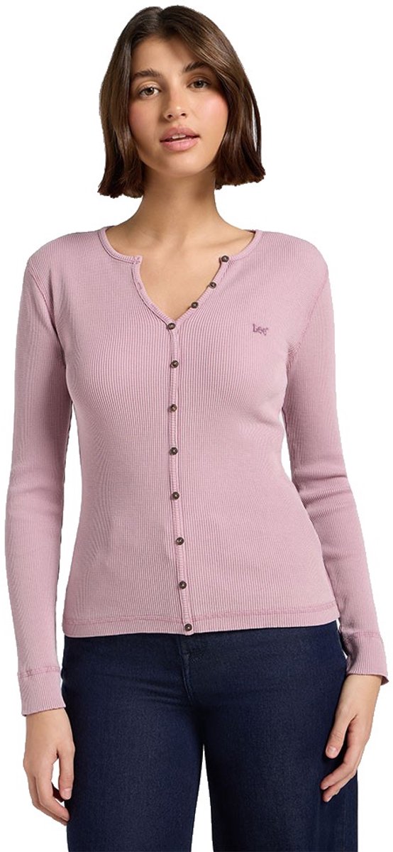 Lee Washed Waffle Henley T-shirt Met Lange Mouwen M Vrouw Plumberry