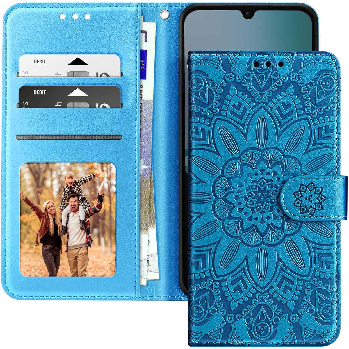 Avizar Portemonneehoesje voor Redmi 15C Mandala Patroon met Kaarthouder, Blauw