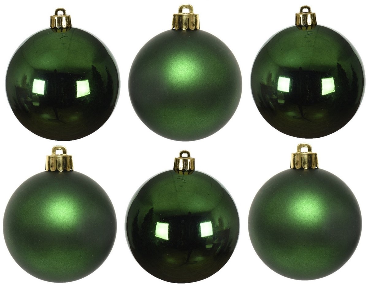 Set van 6 donkergroene kerstballen van glas, 8 cm, met glanzende en matte afwerking - Kerstboomversiering.