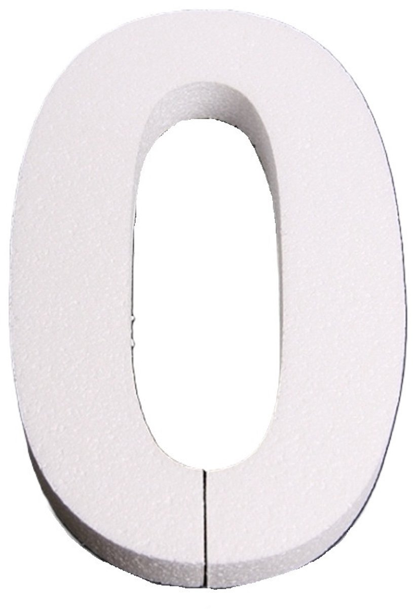 Piepschuim cijfer 0 jaar - H25 cm - hobby/knutselmateriaal - DIY - Knutselen - Cijfers zelf maken - wit