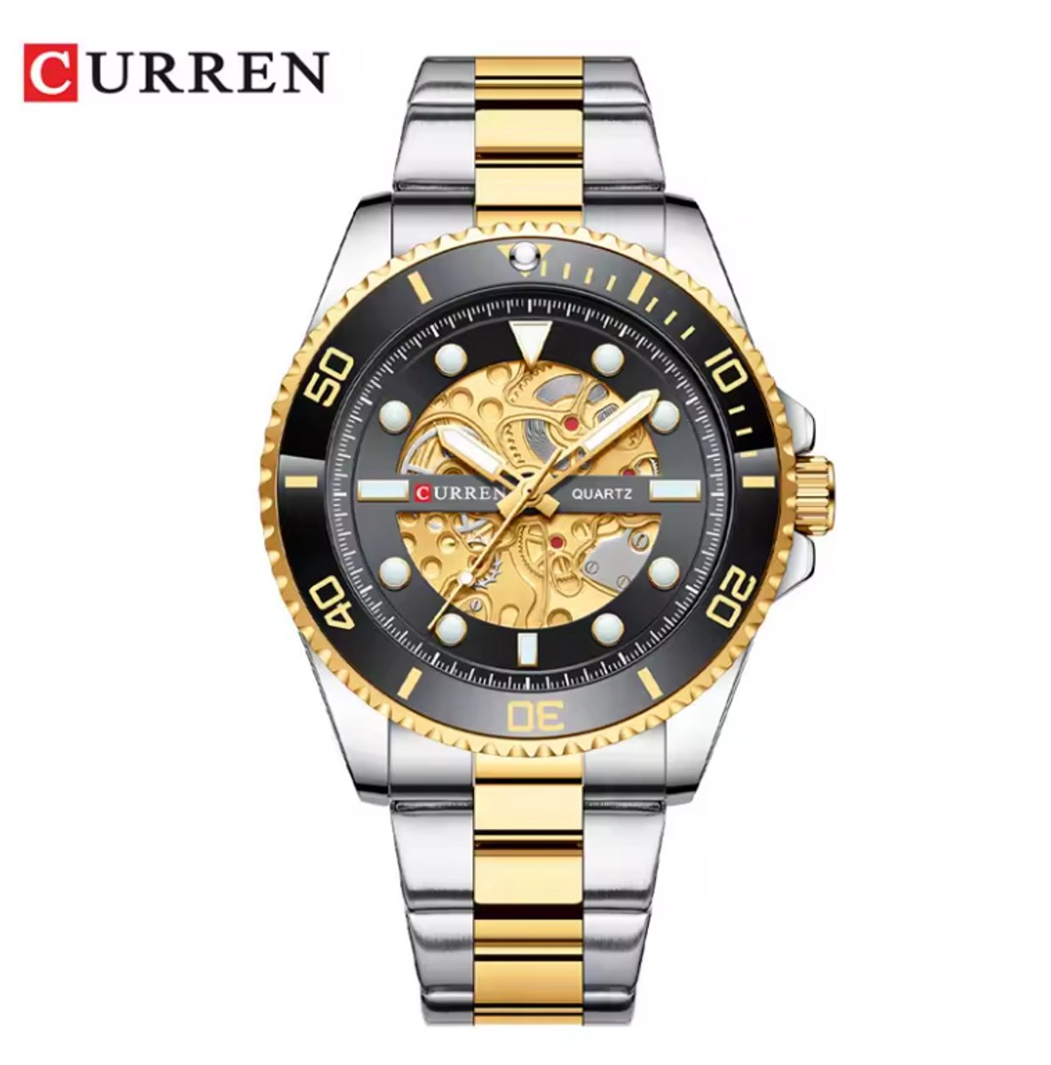 CURREN Horloge 8412 - Zilverkleurig-Goudkleurig-Zwart - Heren - Quartz - Lichtgevend - Stalen Band - Luxe en Modern