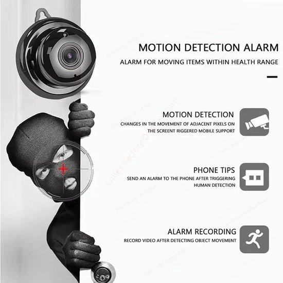 1080P HD Mini Wifi Beveiligingscamera - Draadloze IP Camera met Nachtzicht, Tweeweg Audio, Afstandsbediening - Smart Home Bewakingscamera, Wifi Camera, Mini Camera van Merkloos — afbeelding 3