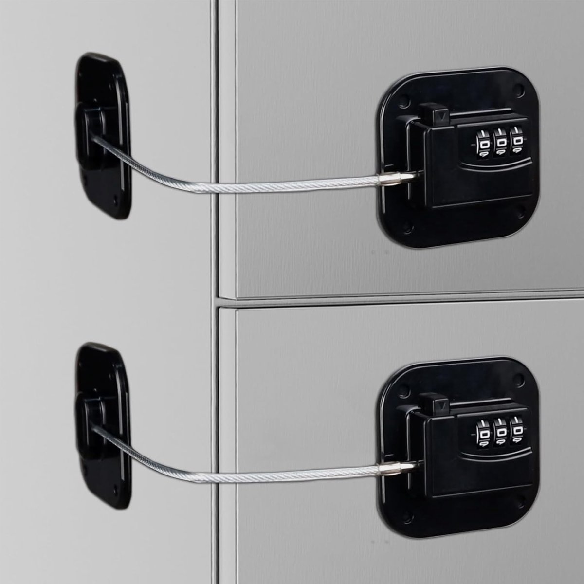 Image of 2-pack koelkastsloten, kastsloten, kindveilige kastsloten, met combinatiesloten voor koelkasten, geschikt voor koelkasten, kasten, ramen, laden, zelfklevende installatie, geen boren nodig (zwart)