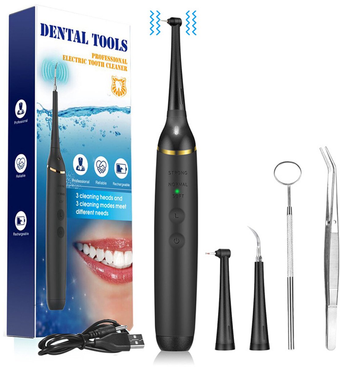 Vitdipy - Waterflosser Draadloos - Monddouche - Oplaadbaar - Waterflosser draadloos - Tandsteen & Tandplak Verwijderaar - Hondentandenborstel - Zwart