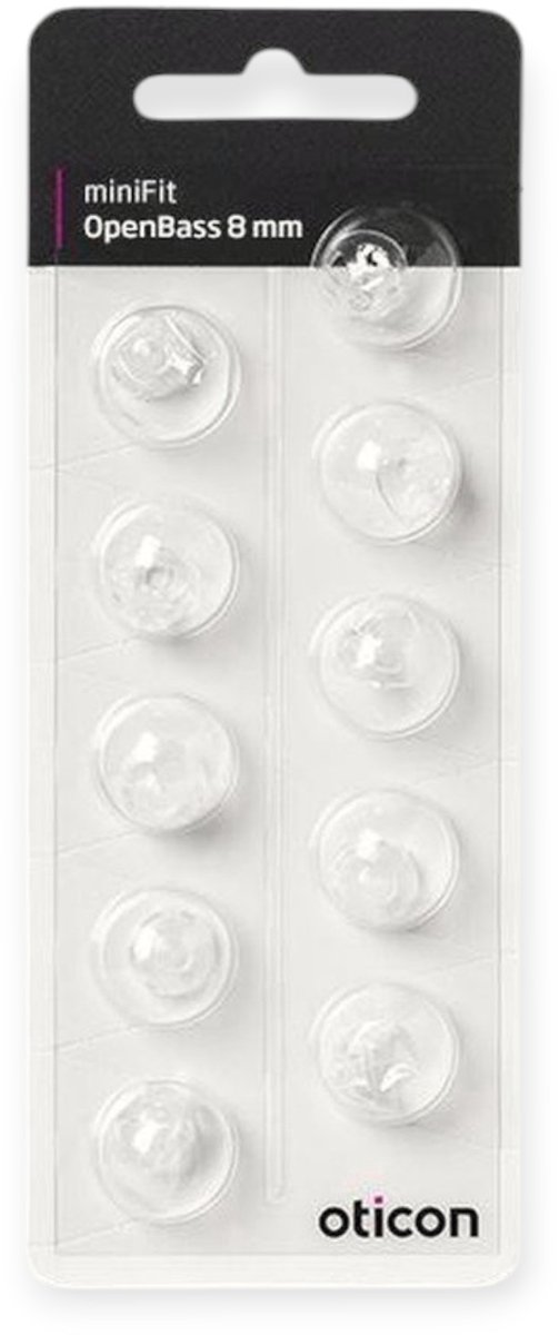 Oticon minifit OPENBASS dome MAAT: 8 MM - Blister van 10 stuks - voor MiniRite luidsprekers