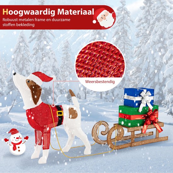 ECD Germany LED kerst hond teckel met muts en trui, 37x34 cm, tuin figuur met 40 warm witte LED's, IP44, binnen-buiten, acryl hond figuur, kerst figuur kerstverlichting kerst decoratie