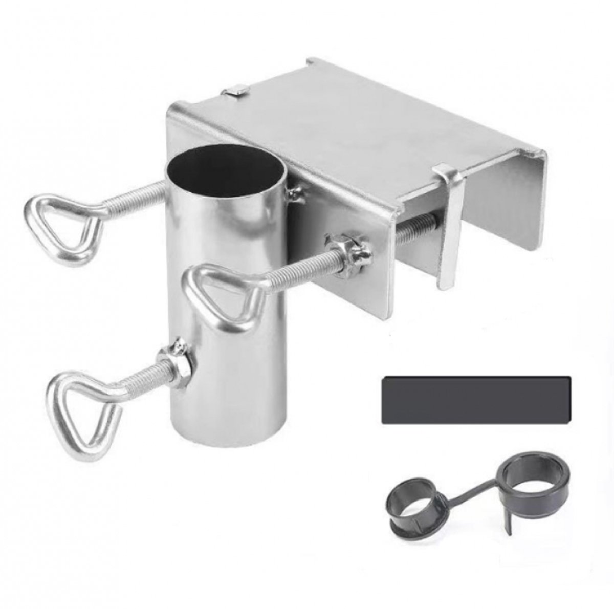 Parasolklem - Klem voor parasol - Gegalvaniseerd ijzer - Parasolhouder - Parasolvoeten - Geen Parasolvoet Nodig - Paraplu Deck Mount Bracket - Paraplupalen klem - Geschikt voor tuinen, terrassen, balkons, balustrades - Voor Stokdiameter 38mm - Zilver