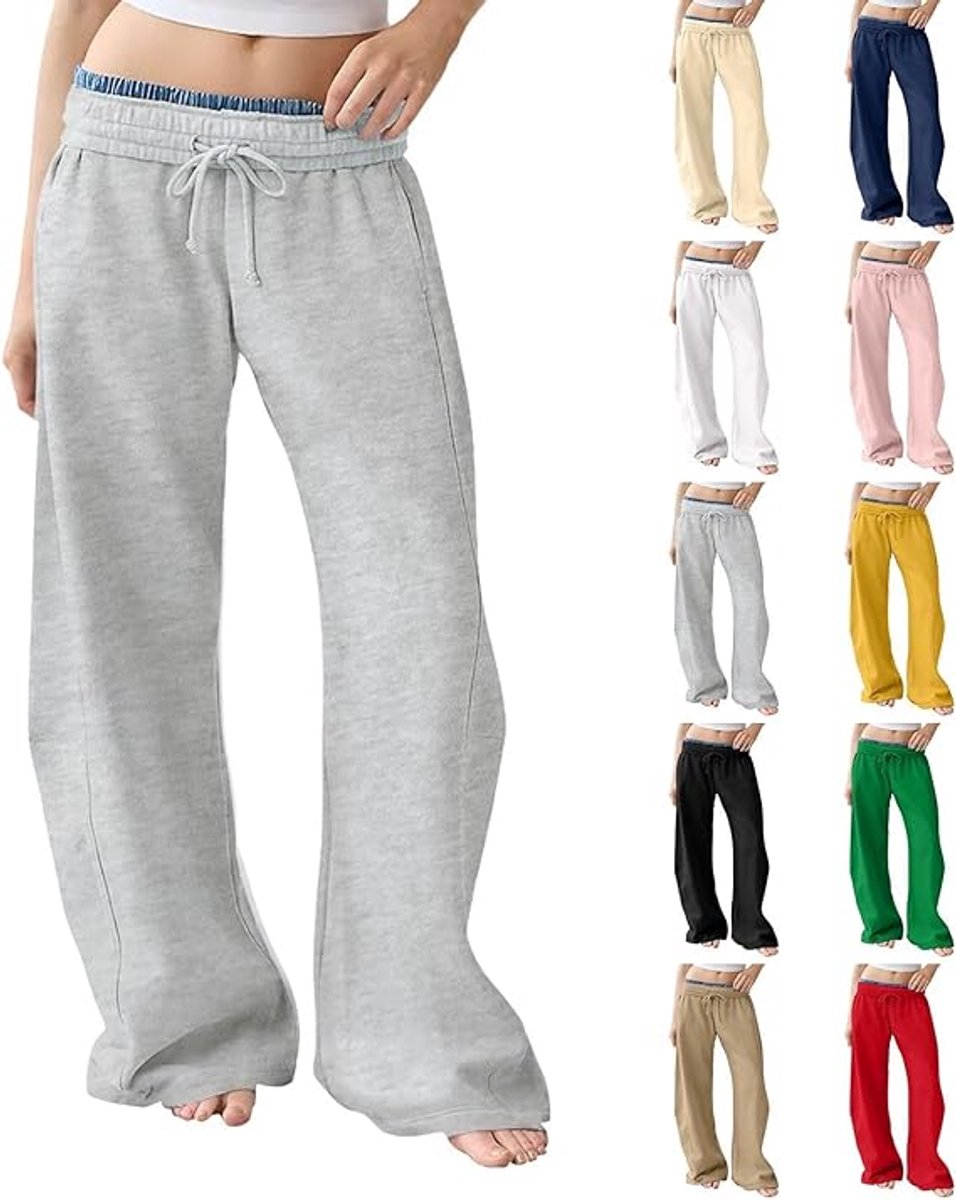 Dames wijde pijpen - Lage tailleband joggingbroek - Trekkoord aan de binnenkant - Zakken - Casual Sports Retro Grijze wijde pijp joggingbroek - Hip Hop Jazz Dance joggingbroek - Losse casual broek - Fleece grijs maat XXL