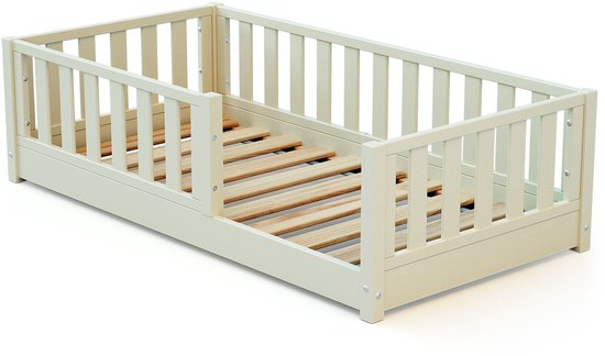 JURABABY - SONHO MINI Kinder Vloerbed van hout - 70x140 - Parelwit