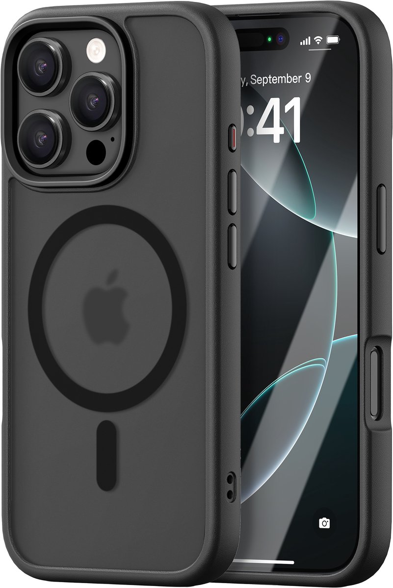iDenn hoesje voor iPhone 16 Pro Max Mat Transparant Zwart geschikt voor MagSafe