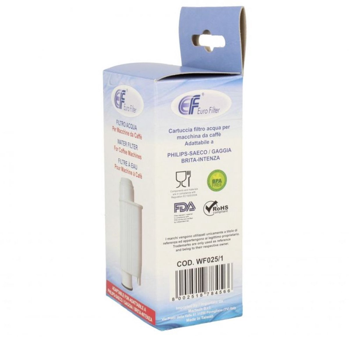Euro filter WF025 Waterfilterpatroon voor koffiezetapparaat geschikt voor Saeco CA6702 FilterLogic CFL‑902 AquaCrest AQK‑02