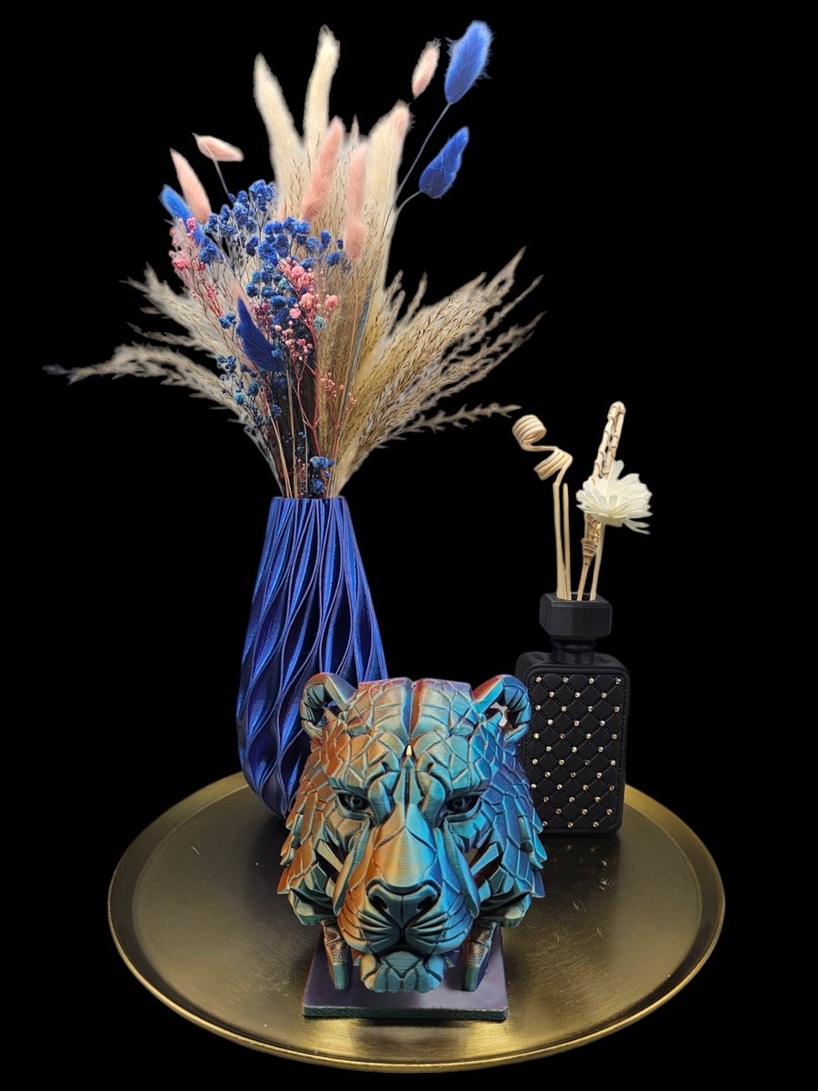 Layerzz - 3D geprinte Tijger kop - eyecatcher - uniek - kleur - interieur - trend - Goud paars blauw