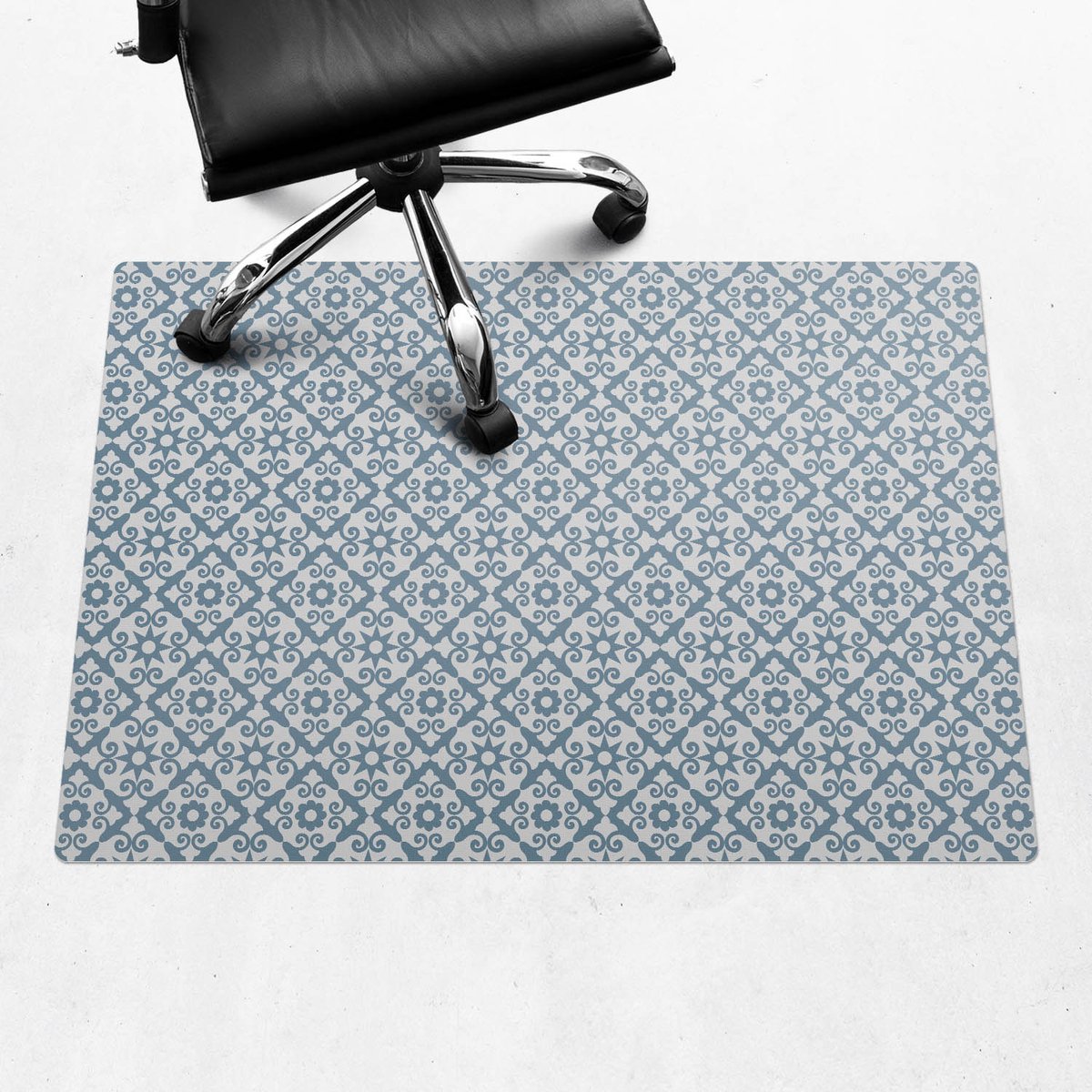 Wallfluent - Vloerbeschermer Bloemenornament - 100x70 cm - Blauw Mótif Bureaustoelmat - Rechthoekig - Vloerbeschermer PVC-Computer Stoel Mat-Kantoordecoraties - Boho-patroon