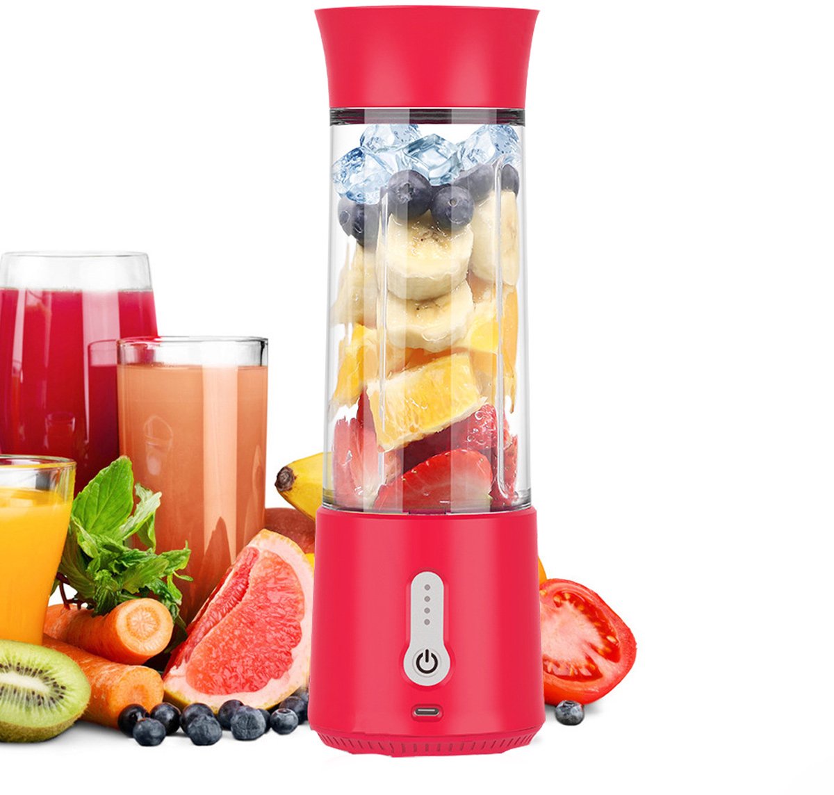 JeiibrZui Draagbare Blender - USB-oplaadbaar - 6 Messen RVS - 4000 mAh Batterij - 401-600 ml Capaciteit - Rood