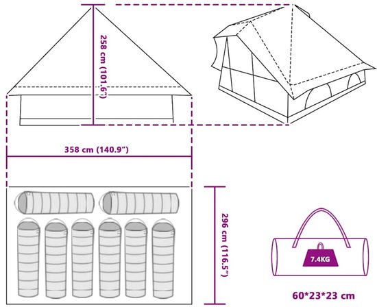 vidaXL - Gezinstent - Tipi - Groen - 8-Personen - Waterdicht van Vidaxl — afbeelding 3
